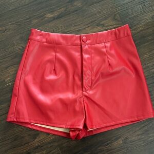 SHEIN Red High Waist Faux Leather Shorts